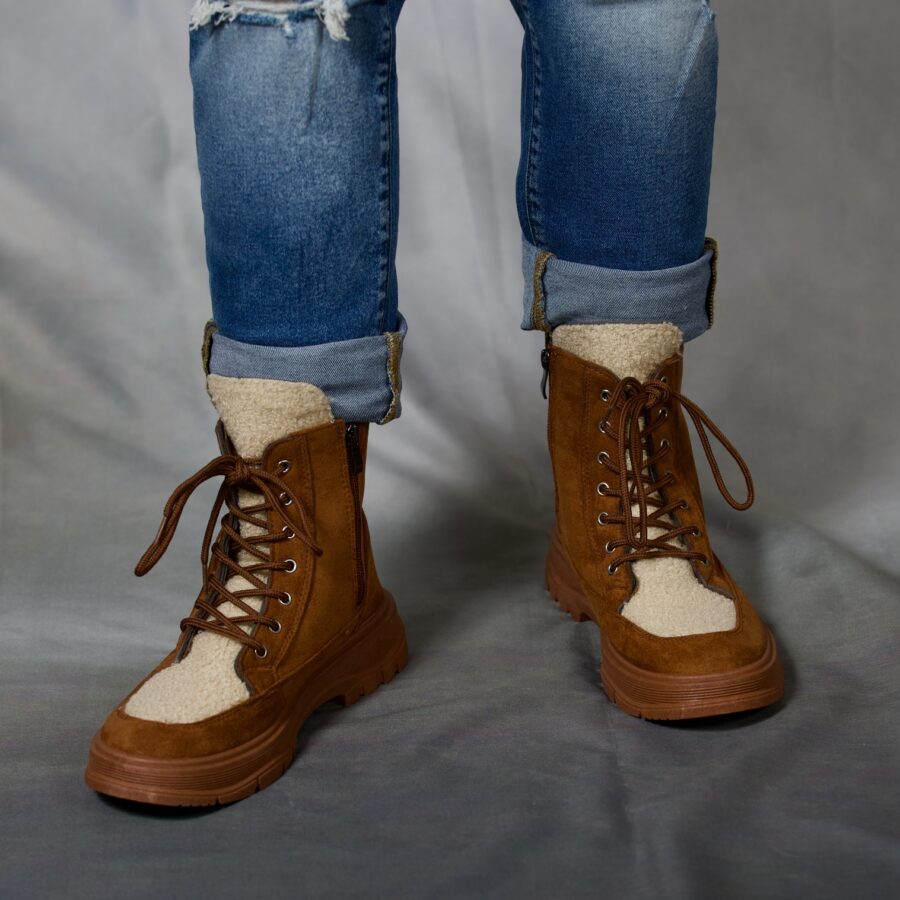 Ralph Lace Up Boot with Fur Rust